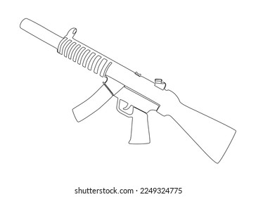 One continuous line of a Machine Gun. Thin Line Illustration vector concept. Contour Drawing Creative ideas.