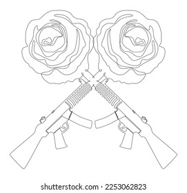 Una línea continua de un arma con Rose. Concepto vectorial de Ilustración de líneas delgadas. Contour Drawing Ideas Creativas.