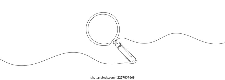 One continuous line of magnifying glass. Continuous line drawing of a magnifying glass. Vector illustration