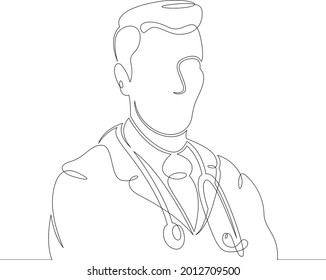 One continuous line.
Male character professional doctor therapist with stethoscope uniform.
One continuous drawing line logo isolated minimal illustration. 