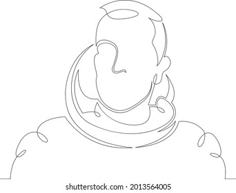 One continuous line.
Male character professional astronaut in a spacesuit without a helmet
One continuous drawing line logo isolated minimal illustration.