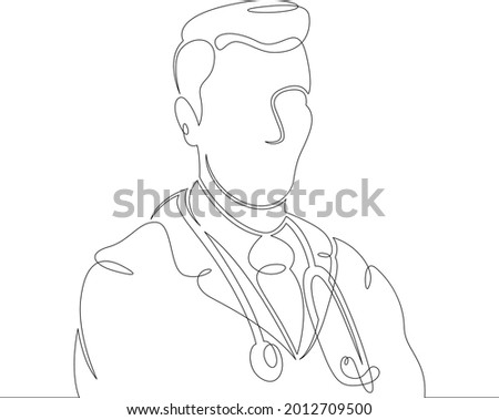 One continuous line.
Male character professional doctor therapist with stethoscope uniform.
One continuous drawing line logo isolated minimal illustration. 