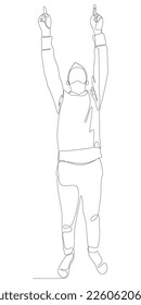 One continuous line of Male pointing with finger. Thin Line Illustration vector concept of man showing direction. Contour Drawing Creative ideas.