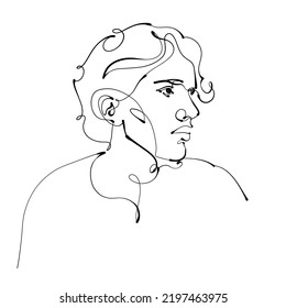 One continuous line male. Vector minimalist illustration isolated on white background. 