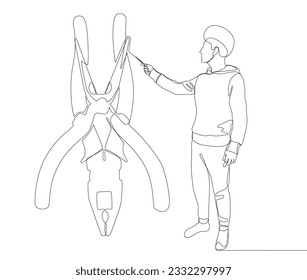 One continuous line man drawing  Pliers  Tongs by and felt tip pen  A hand tool used to hold objects securely  Thin Line Illustration vector concept  Contour Drawing Creative ideas 