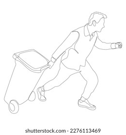 Una línea continua de hombre con basurero. Concepto vectorial de Ilustración de líneas delgadas. Contour Drawing Ideas Creativas.