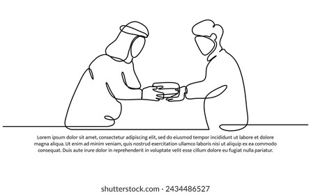 one continuous line of an man is giving charity. for Islamic celebration promotion model.