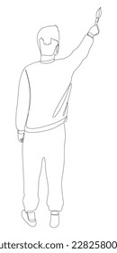 One continuous line of man painting with paint brush in his hand. Thin Line Illustration vector concept. Contour Drawing Creative ideas.