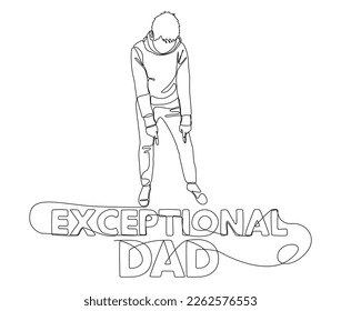 One continuous line of Man pointing with finger at Dad word. Thin Line Illustration vector concept. Contour Drawing Creative ideas.