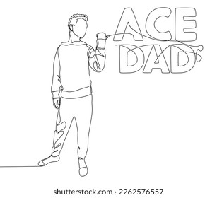 One continuous line of Man pointing with finger at Dad word. Thin Line Illustration vector concept. Contour Drawing Creative ideas.