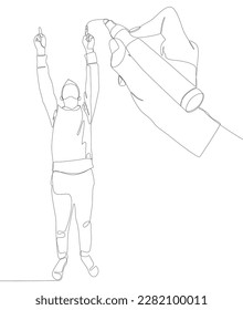 One continuous line of man pointing drawn with a pencil, felt tip pen. Thin Line Illustration vector concept. Contour Drawing Creative ideas.