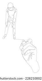 One continuous line of man pointing drawn with a pencil, felt tip pen. Thin Line Illustration vector concept. Contour Drawing Creative ideas.