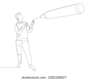 One continuous line of man pointing drawn with a pencil, felt tip pen. Thin Line Illustration vector concept. Contour Drawing Creative ideas.