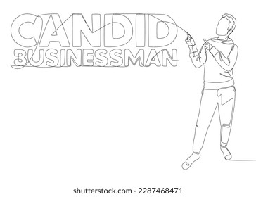 One continuous line of Man pointing with finger at Candid Businessman word. Thin Line Illustration vector concept. Contour Drawing Creative ideas.