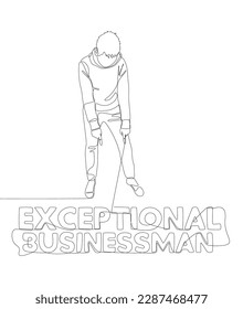 One continuous line of Man pointing with finger at Exceptional Businessman word. Thin Line Illustration vector concept. Contour Drawing Creative ideas.