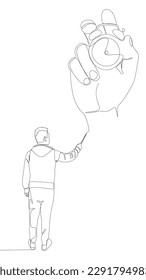 Una línea continua de Hombre señalando el reloj de alarma. Concepto vectorial de Ilustración de líneas delgadas. Contour Drawing Ideas Creativas.