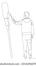 One continuous line of Man pointing with finger at Screwdriver. Thin Line Repair, Carpentry Illustration vector concept. Contour Drawing Creative ideas.