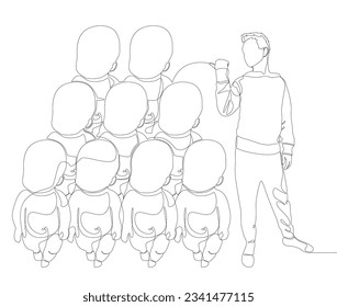 One continuous line of Man pointing with finger at Baby. Thin Line Illustration vector concept. Contour Drawing Creative ideas.