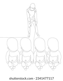 One continuous line of Man pointing with finger at Baby. Thin Line Illustration vector concept. Contour Drawing Creative ideas.