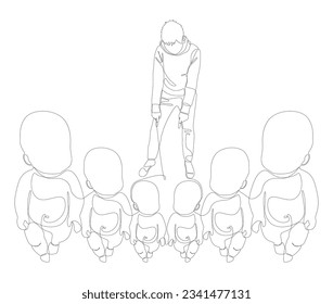 One continuous line of Man pointing with finger at Baby. Thin Line Illustration vector concept. Contour Drawing Creative ideas.