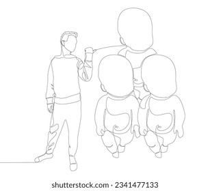 One continuous line of Man pointing with finger at Baby. Thin Line Illustration vector concept. Contour Drawing Creative ideas.