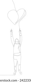 One continuous line of Man pointing with finger at heart. Thin Line Illustration vector concept. Contour Drawing Creative ideas.