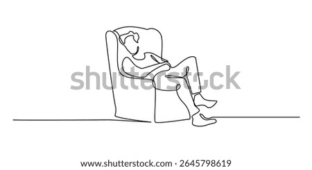one continuous line of man sleeping on sofa.single line art of tired man sleeping on living room chair.isolated on white background