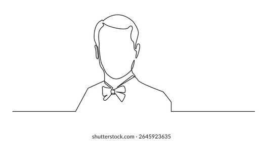 uma linha contínua do homem vestindo a gravata borboleta.vetor linha única do homem executivo,trabalhador de café,garçom,roupa de moda masculina
