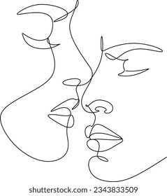 One continuous line of man and woman. Minimalism in trendy style. Abstract portrait. Love. Pair. Vector design for Valentine's Day cards, wedding invitations, tattoos.