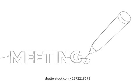 One continuous line of Meeting word written by with felt tip pen. Thin Line Illustration vector concept. Contour Drawing Creative ideas.