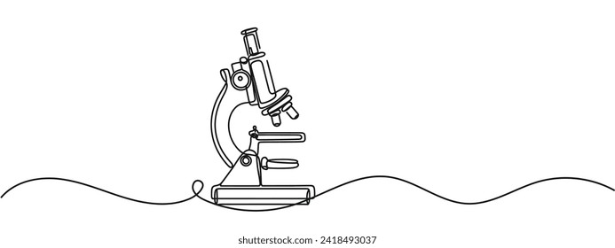 One continuous line. Microscope. Scientific instrument. Flat minimal icon. One continuous line on a white background.