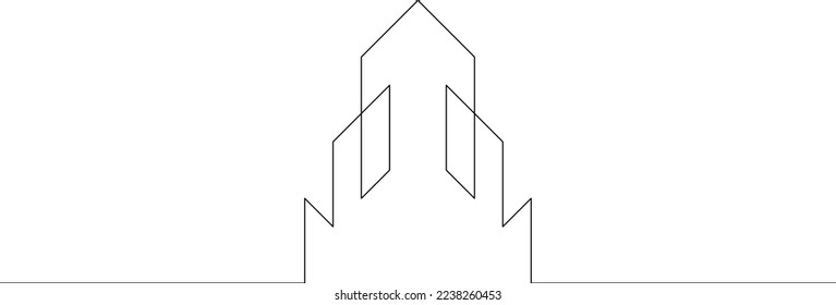 One continuous line. Minimal architectural logo. Modern house. Building construction. One continuous line on a white background.