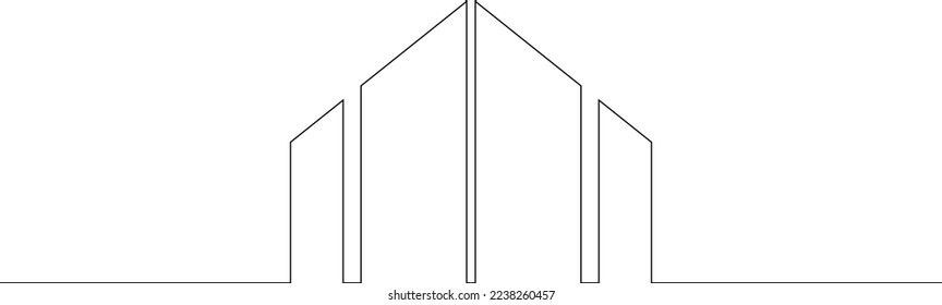 One continuous line. Minimal architectural logo. Modern house. Building construction. One continuous line on a white background.