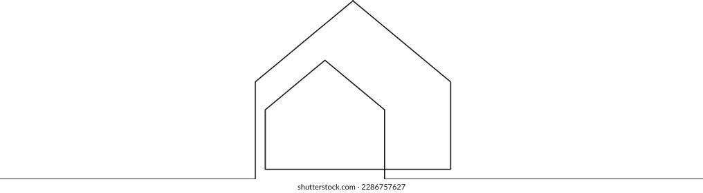 Una línea continua. Diseño minimalista del logotipo del hogar. Logo del edificio residencial. Construcción y alquiler. Edificio residencial. Casa. Una línea continua dibujada aislada, fondo blanco.