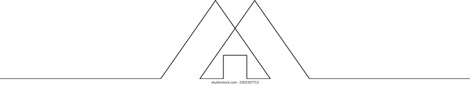 One continuous line. Minimalist home design. Geometric building logo. Modern city house. One continuous line drawn isolated, white background.