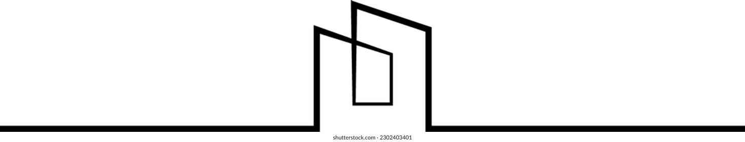 One continuous line. Minimalist home logo design. Thick bold line. Linear house design. One continuous line drawn isolated, white background.