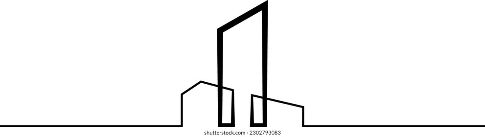 One continuous line. Minimalist home logo design. Thick bold line. Linear house design. One continuous line drawn isolated, white background.