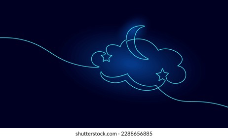 Ein Strangglocken und Sternsymbol. Eine Linie doodle Kinder Textil Dekoration Nacht Traumhintergrund. Vektorgrafik