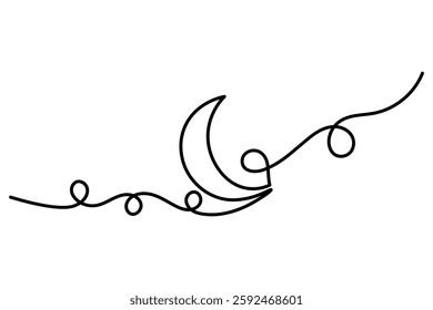One continuous line moon and stars of isolated outline vector drawing illustration
