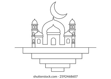 One continuous line moon and stars of isolated outline vector drawing illustration
