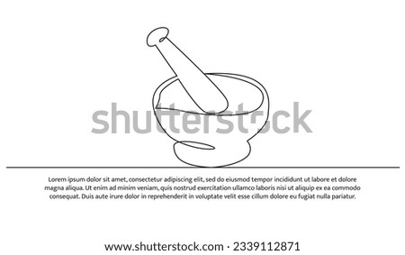 One continuous line of mortar and pestle. Decorative elements are drawn on a white background.