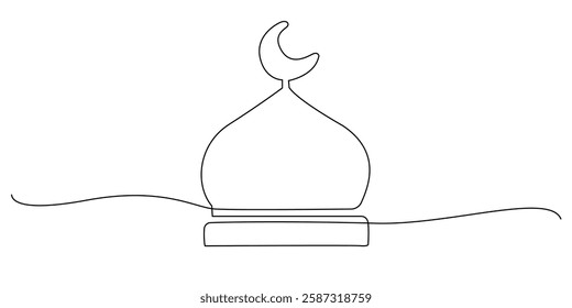 one continuous line of mosque dome.one simple line drawing of mosque dome icon.single line vector illustration of mosque.icon celebration of ramadan,eid al-Fitr.and others2