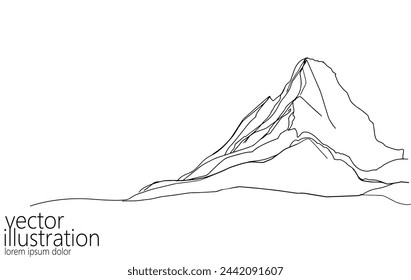 One continuous line mountain symbol. Simple linear drawing sketch. Travel winter sports concept background. Vector illustration