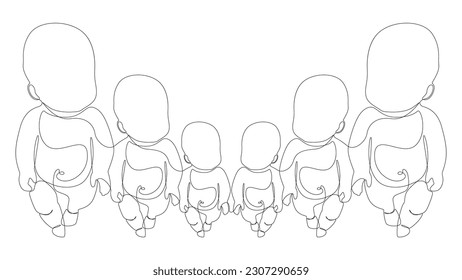 One continuous line of multiple babies. Thin Line Illustration vector baby concept. Contour Drawing Creative ideas.