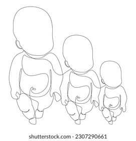 One continuous line of multiple babies. Thin Line Illustration vector baby concept. Contour Drawing Creative ideas.