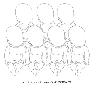 One continuous line of multiple babies. Thin Line Illustration vector baby concept. Contour Drawing Creative ideas.