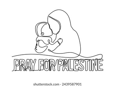 one continuous line of muslim woman holding baby pray for palestine