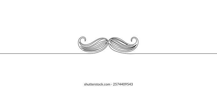 One continuous line, mustache, barber shop line art vector illustration with transparent background.