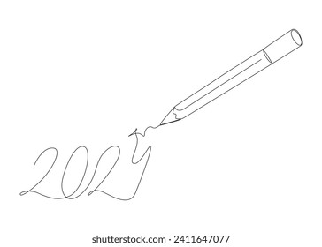 One continuous line of number 2024 written by with felt tip pen. Thin Line Illustration vector concept. Contour Drawing Creative ideas.