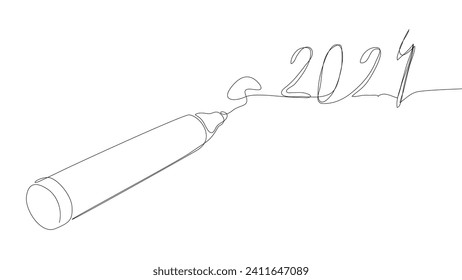 One continuous line of number 2024 written by with felt tip pen. Thin Line Illustration vector concept. Contour Drawing Creative ideas.